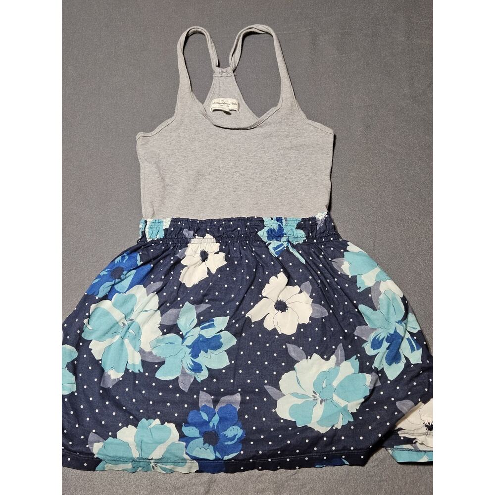 Abercrombie Fitch Womens Small Gray And Navy Flower Holiday Sun Dress Floral AF